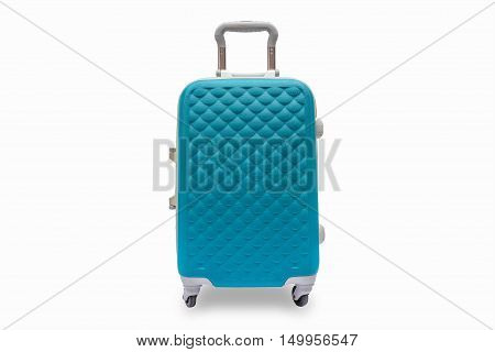 Suitcases cyan white background. With clipping path.