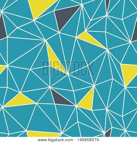 Low poly seamless repeat pattern. Triangular facets. Vector pattern. Wireframe Background Blue and Yellow Seamless Pattern.