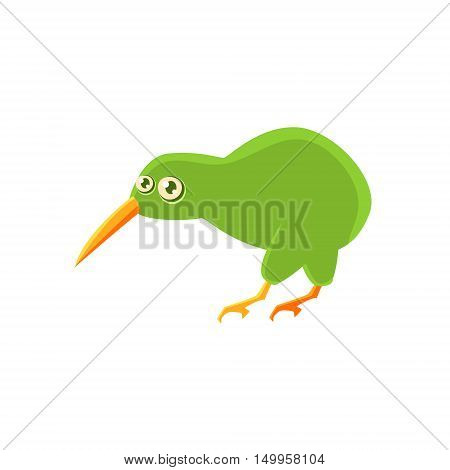 Kiwi Bird Toy Exotic Animal Drawing. Silly Childish Illustration Isolated On White Background. Funny Animal Colorful Vector Sticker.