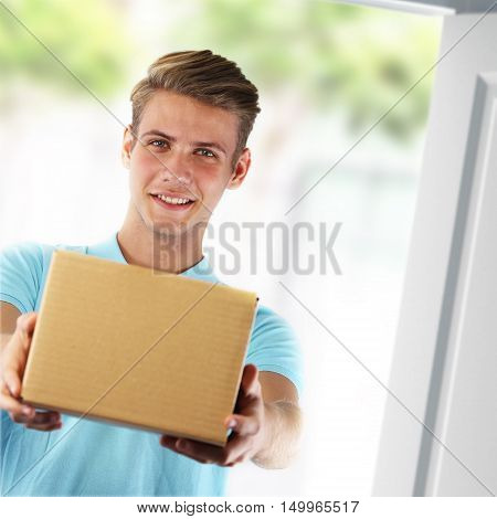 Young courier delivering a package. Express delivery.
