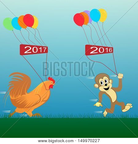 rooster and monkey. Vector illustration. new Year 2017