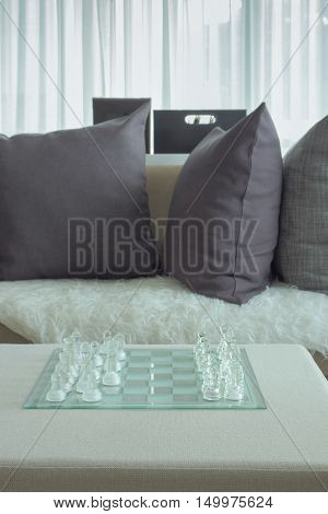 Crystal Chass On Table Naxe To Sofa In The Living Room