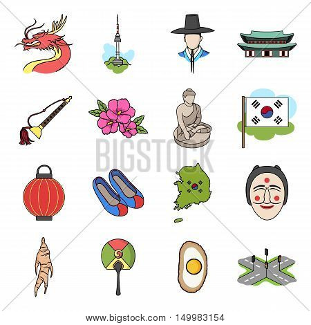 South Korea set icons in cartoon style. Big collection of South Korea vector symbol.