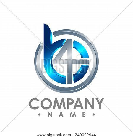 3d Initial Letter B And Number 4 Logo Design Template Element Colored Blue Green Circle For Business