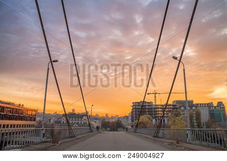 Sunset On The Abandoned Cable-stayed Bridge In Kyiv