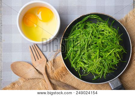 Thai Local Vegetable, Senegalia Pennata Or Acacia Pennata Or Cha-om (thai Language) With Egg To Make