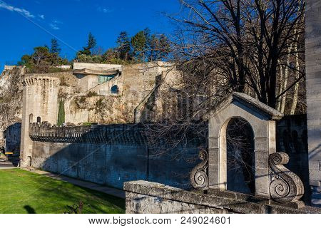 Avignon, France - March, 2018: Famous Avignon Bridge Also Called Pont Saint-benezet At Avignon Franc