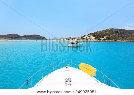Summer Day Simos Beach, Elafonisos Island, Peloponnese, Greece June 2018. View From The Yacht. Horiz
