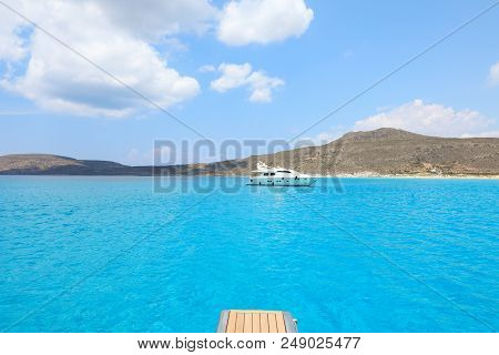 Summer Day Simos Beach, Elafonisos Island, Peloponnese, Greece June 2018. View From The Yacht. Horiz
