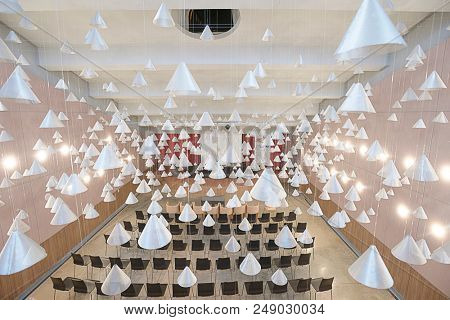 Bayburt, Turkey - June 20, 2018: Conference hall of extraordinary Baksi Museum rising in Bayraktar village, where only 480 people living in 80 houses. 
