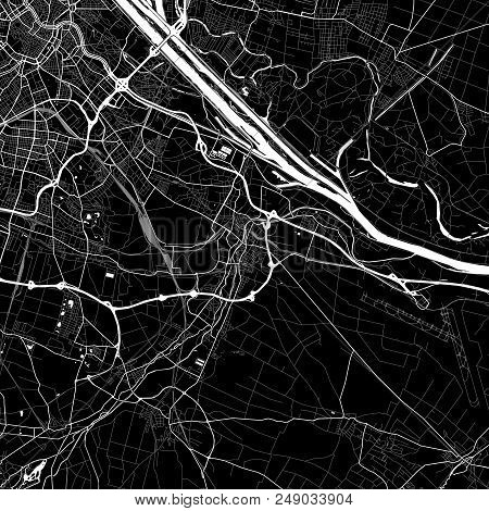 Area Map Of Schwechat, Austria. Dark Background Version For Infographic And Marketing Projects. This