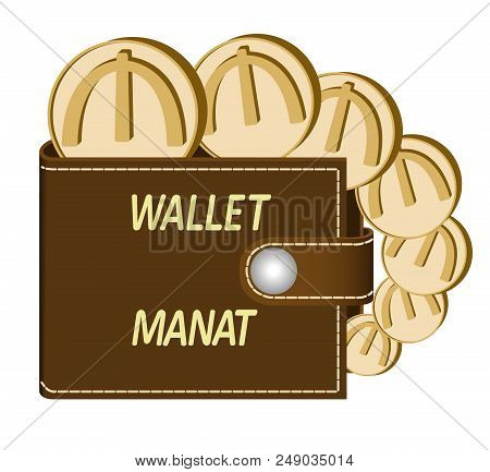 Brown  Wallet With Manat Coins On A White Background ,currency In The Wallet,sign And Symbol Currenc
