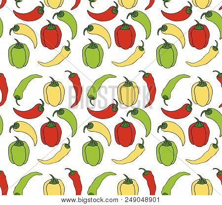 Red, Green And Yellow Peppers Seamless Pattern