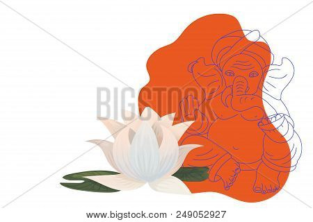 God Ganapati Lord Vector Banner Template. Hand Drawn Linear Ganapati Ganesha Greeting Banner.