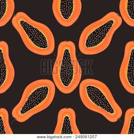 Seamless Pattern With Tropical Fruits. Healthy Dessert. Fruity Background. Carica Papaya. Exotic Foo
