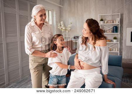 Weekend At Home. Three Stylish Good-looking Women Feeling Unforgettable Spending Weekend At Home