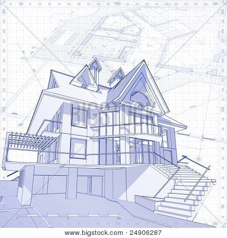 Casa 3D: disegno tecnico vettoriale. Bitmap copiare mio vector ID 14378014