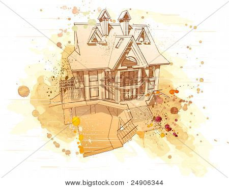 Casa: disegno acquerello vettoriale. Bitmap copiare mio vector id 16574521