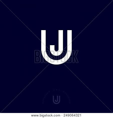 U And J Letters Monogram. Flat J, U Emblem. Line Letters, Isolated On A Dark Background. Flat Linear