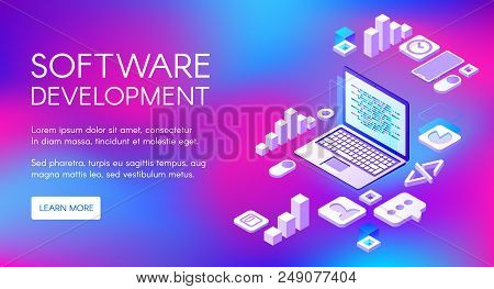 Software Development Vector Illustration Of Digital Programming Technology For Computer, Internet Br