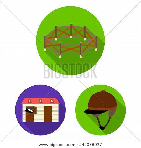 Hippodrome And Horse Flat Icons In Set Collection For Design. Horse Racing And Equipment Vector Symb