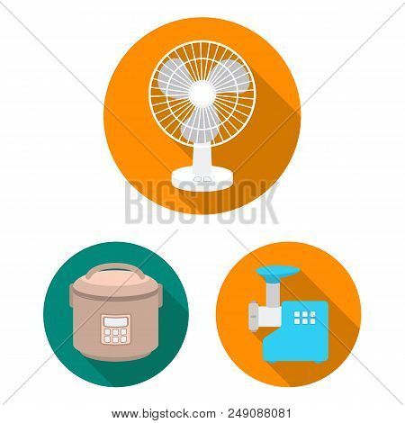 Types Of Household Appliances Flat Icons In Set Collection For Design.kitchen Equipment Vector Symbo