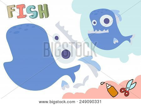 Funny Fish Paper Model. Small Home Craft Project, Applique Paper Game. Cut Out And Glue. Cutouts For