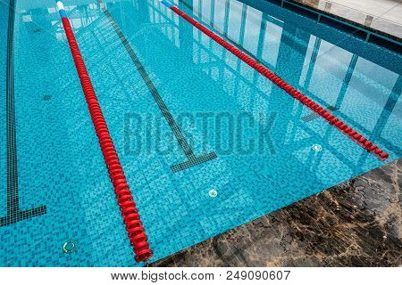 In Center One Platform For Start And Lane Of Swimming Pool.