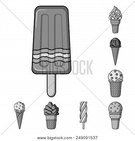 Different Ice Cream Monochrome Icons In Set Collection For Design. Dessert And Sweetness Vector Symb