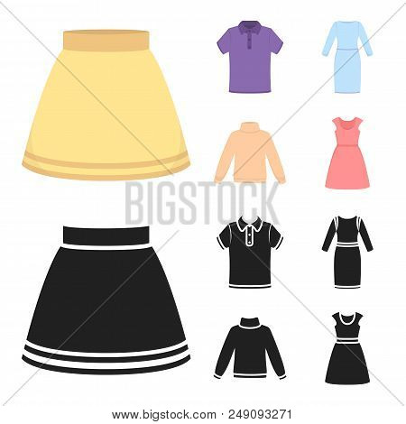 Skirt, T-shirt, Sweater, Dress With Long Sleeves.clothing Set Collection Icons In Cartoon, Black Sty