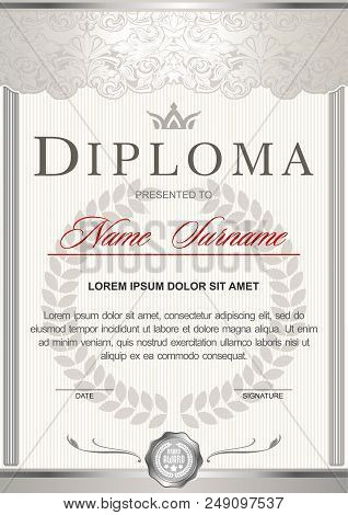 White Luxury Diploma In The Royal Style Vintage, Rococo, Baroque, Glamour. With Pearlescent Glow And