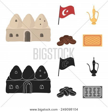 House Hive, National Flag, Coffee Pot Copper, Grains Coffee.turkey Set Collection Icons In Cartoon, 