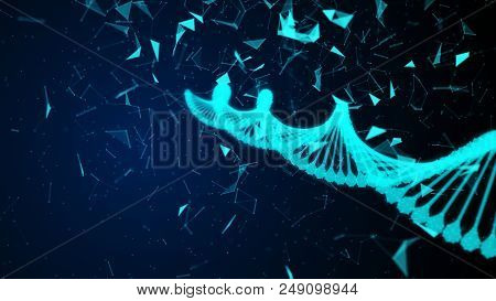 Human Digital Dna Lies In Digital Cyberspace. Cells Formed By Particles. Blue Abstract Futuristic Sc