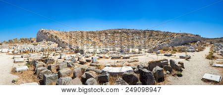 Ancient Ruins In The Island Of Delos In Cyclades, One Of The Most Important Mythological, Historical