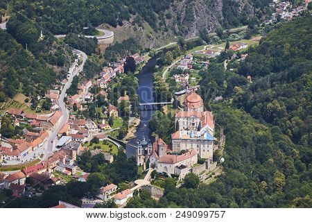 Aerial View Of Town Vranov Nad Dyji With Castle And River Dyje In South Moravia, Czech Republic.