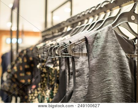 Fashionable Clothes In A Boutique Store In The Mall