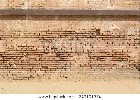 Adove Mud, Brick Wall Day Time. Urban Background And Empty Copy Space For Editor Content.