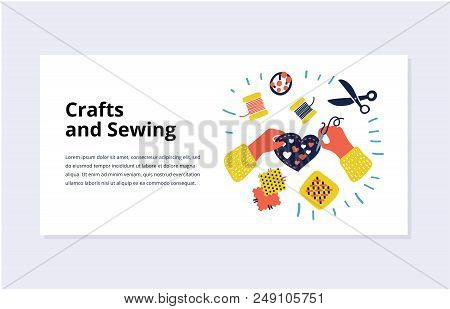 Vector Cartoon Illustration Concepts For Sewing, Handy Made, Accessories, Embroidery, Craft. Banner 