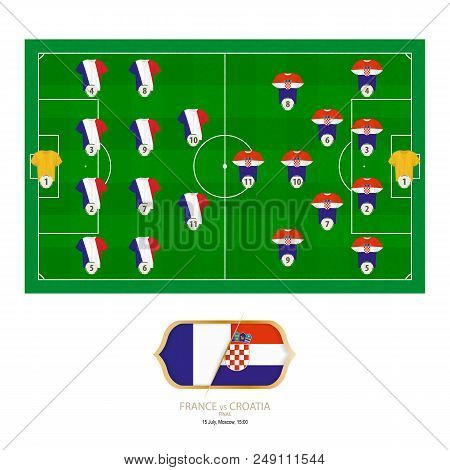 Football Match France Versus Croatia. France Preferred System Lineup 4-4-2, Croatia Preferred System