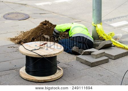 Electric Technical Repairing Street Electrician At Work