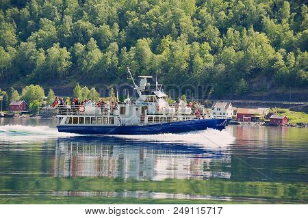 Flam, Norway - June 08,2012: Unidentified People Enjoy Tour By Ferry Boat At The Aurlandsfjord In Fl