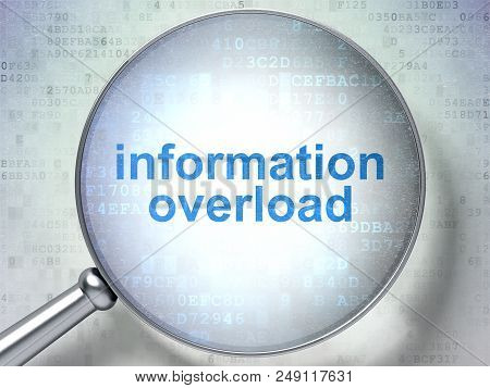 Data Concept: Magnifying Optical Glass With Words Information Overload On Digital Background, 3d Ren