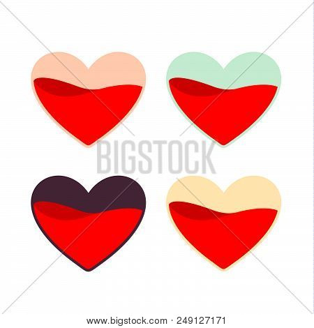 Red, Pink, Turquoise, Yellow And Black Vector Hearts Set. Love.