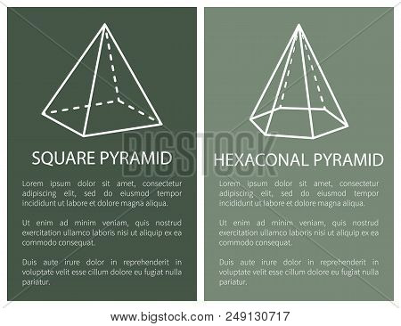 Square And Hexagonal Pyramid Geometric Shapes Simple Figures Sketches Made From Lines And Dashes, Sq