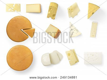 Various Fresh Cheese Isolated On White Background