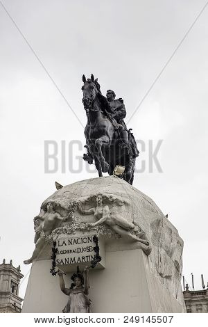 Detail Of General Jose De San Martin Equestrian Statue By Mariano Benlliure In Lima, Peru
