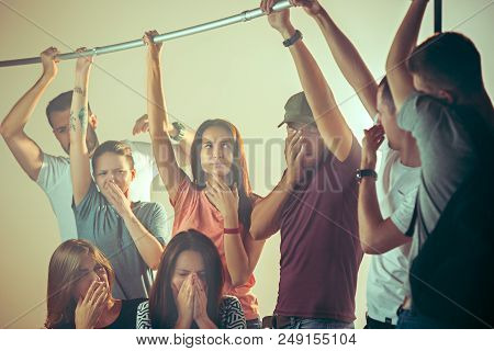 Smell Of Sweat. Sweaty Armpits. Man In Bus Or Public Transport. The Unhappy People Near Man. Hyperhi