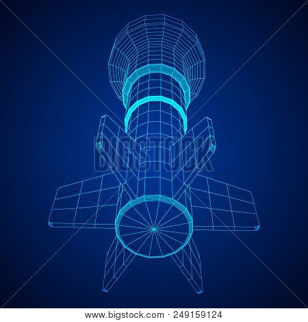 Missile, Nuclear Bomb Or Mortar Mine Wireframe Low Poly Mesh Vector Illustration