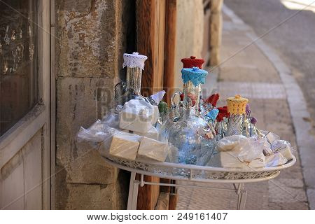 A Display Of Glass Water Pitcher In The Souks Of Douma, Lebanon.