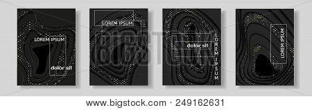 Set The Layout Template Of The Cover. Black Paper Cut Background. Vector Illustration.